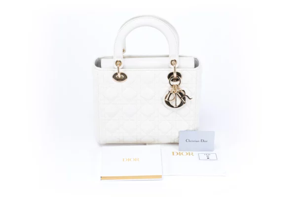 Christian Dior Lady Dior Medium White Leather Bag - Obrázek 2