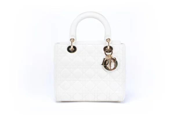 Christian Dior Lady Dior Medium White Leather Bag - Obrázek 6