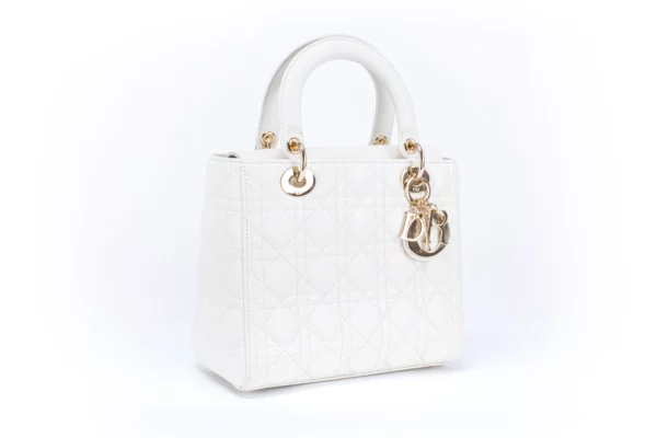 Christian Dior Lady Dior Medium White Leather Bag - Obrázek 7