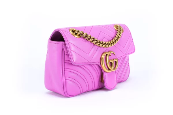 Gucci Marmont Classic Small Flap Fuchsia Leather Bag - Image 4